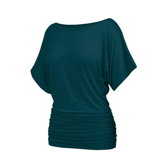 Womens Casual T Shirts Dolman Top Breathable Basic Short Sleeve Shirts Boat Neck Ruched Tops Summer Lightweight Clothes