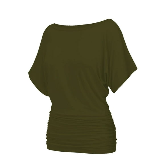 Womens Casual T Shirts Dolman Top Breathable Basic Short Sleeve Shirts Boat Neck Ruched Tops Summer Lightweight Clothes