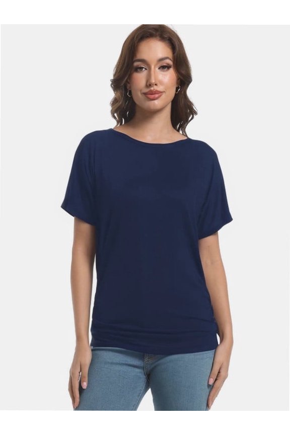 Womens Casual T Shirts Dolman Short Sleeve Shirts Boat Neck Ruched Tops Summer Lightweight Clothes