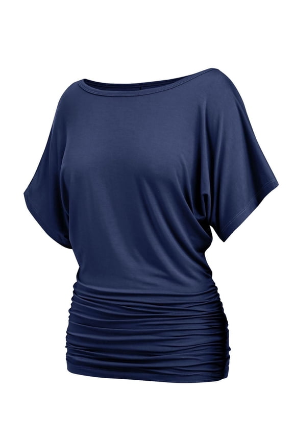 Womens Casual T Shirts Dolman Top Breathable Basic Short Sleeve Shirts Boat Neck Ruched Tops Summer Lightweight Clothes
