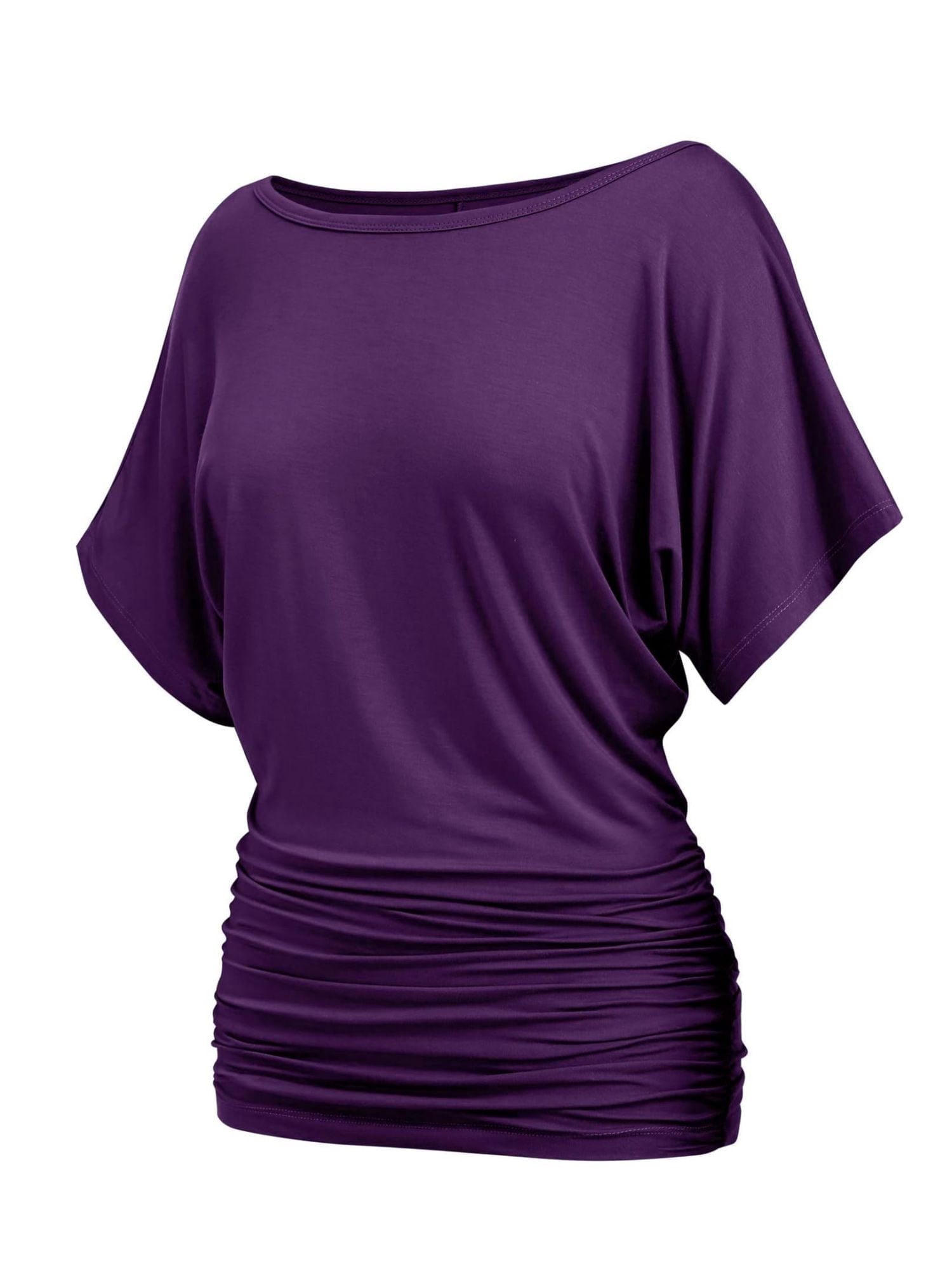 Womens Casual T Shirts Dolman Top Breathable Basic Short Sleeve Shirts Boat Neck Ruched Tops Summer Lightweight Clothes
