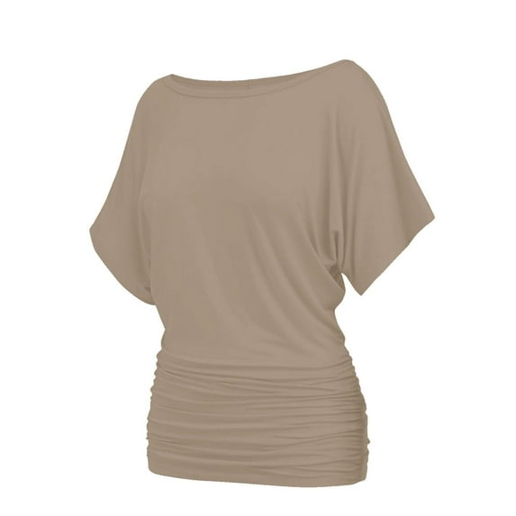 Womens Casual T Shirts Dolman Top Breathable Basic Short Sleeve Shirts Boat Neck Ruched Tops Summer Lightweight Clothes