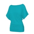 thumbnail image 1 of Womens Casual T Shirts Dolman Top Breathable Basic Short Sleeve Shirts Boat Neck Ruched Tops Summer Lightweight Clothes, 1 of 7