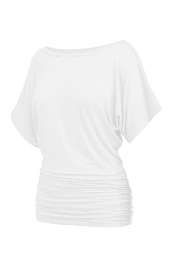 Womens Casual T Shirts Dolman Top Breathable Basic Short Sleeve Shirts Boat Neck Ruched Tops Summer Lightweight Clothes