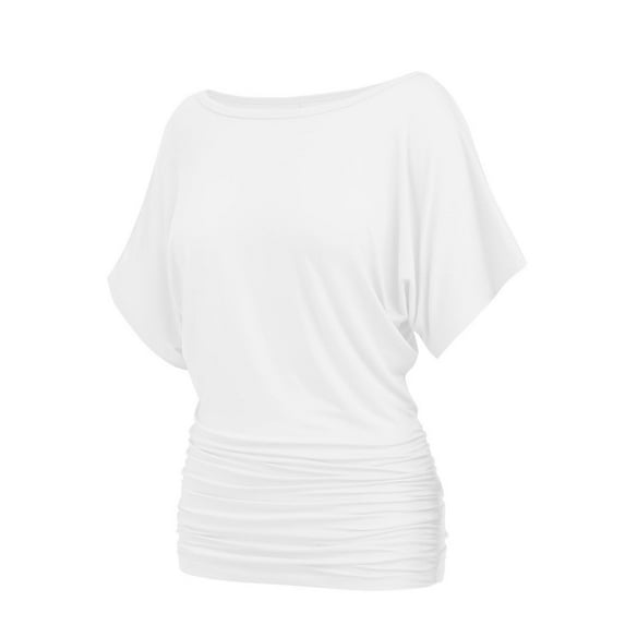 Womens Casual T Shirts Dolman Top Breathable Basic Short Sleeve Shirts Boat Neck Ruched Tops Summer Lightweight Clothes