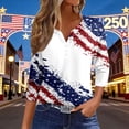 thumbnail image 1 of Womens Casual T-Shirts Patriotic Graphic 4th Of July 3/4 Sleeve Color Clock V Neck White L, 1 of 5