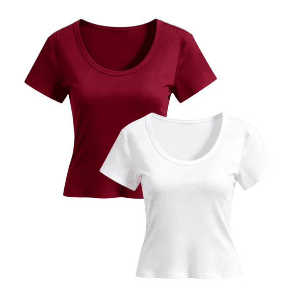 Womens Casual T Shirts Slim Fitted Tops Basic Tees Summer Gym Workout Clothes