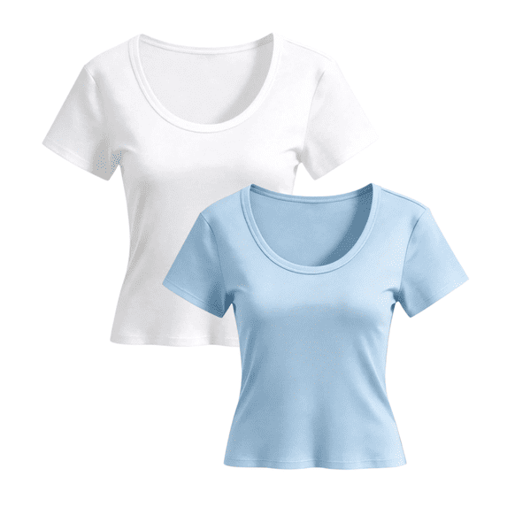 Womens Casual T Shirts Slim Fitted Tops Basic Tees Summer Gym Workout Clothes