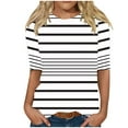 thumbnail image 1 of Womens Casual T-Shirts Striped Print Half Sleeve Tshirts Trendy Casual Crewneck Tee Shirt Summer Fall Spring, White|Striped L, 1 of 6