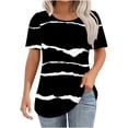 thumbnail image 1 of Womens Casual T-Shirts Summer Short Sleeve Shirts Fashion Stripe Prints Chest Pleated Blouses Lightweight Loose Round Neck Pullover Top, 1 of 1