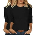 thumbnail image 1 of Womens Casual T-Shirts Tops 3/4 Sleeve Round Neck Cute Fall Tunic Basic Tees Blouses Loose Fitting Solid Pullover Tops,Black 1,S, 1 of 5