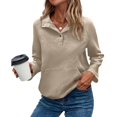 thumbnail image 1 of Womens Casual Textured Long Sleeve Henley Button V Neck Loose Pullover Trendy Fall Outfits Tops Apricot S, 1 of 7