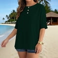 thumbnail image 1 of Womens Casual Tops 3/4 Sleeve Crewneck Bottons Shirts Summer Loose Solid Color Basic Tee Beach Vacation Tops Green L, 1 of 9