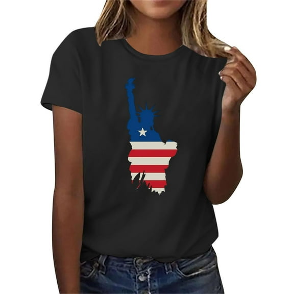 Womens Casual Tops American Flag Patriotic T-Shirt for Women 4th of July Shirts Graphic Tees Casual Summer Flag Printed Crew Neck Short Sleeve Tops New Black XXL