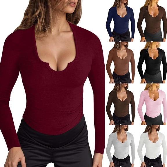 Womens Casual Tops Crew Neck Long Sleeve Lightweight Blouses Women's Slim Knit Top with Bodycon Soft Stretch Fabric Sweater