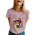thumbnail image 1 of Womens Casual Tops Crew Neck Short SLeeve Loose Fit Carnival Highland Cattle Printed Tees 2026 Spring Beach Vacation Trendy T Shirts, 1 of 5