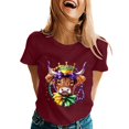 thumbnail image 1 of Womens Casual Tops Crew Neck Short SLeeve Loose Fit Carnival Highland Cattle Printed Tees 2026 Spring Beach Vacation Trendy T Shirts, 1 of 5