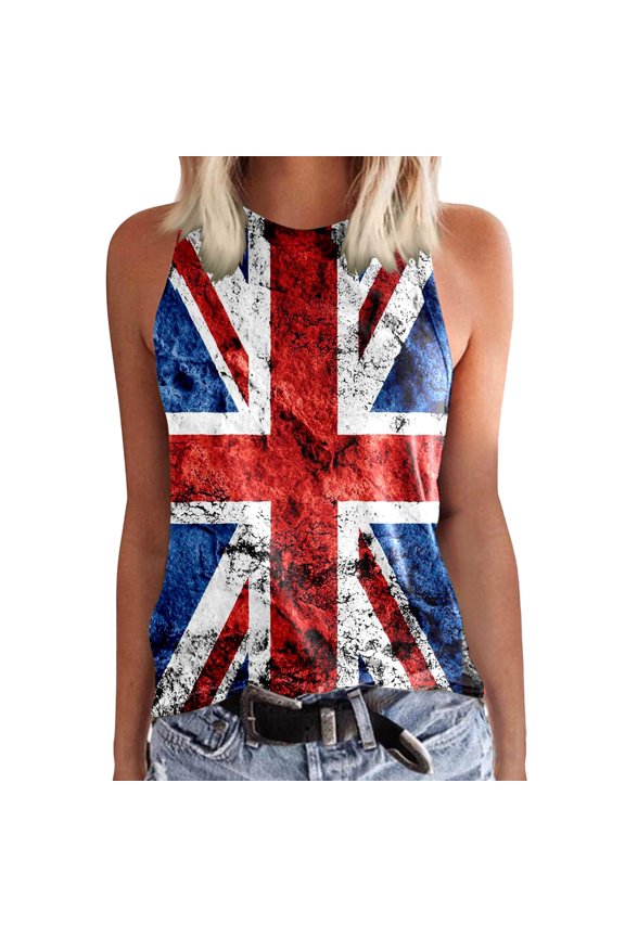 Womens Casual Tops Crewneck Sleeveless Print Loose Fit Basic Beach Essentials for Women,Blue,S