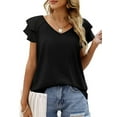 thumbnail image 1 of Womens Casual Tops Cute Ruffle Short Sleeves V Neck T-Shirts Solid Color Fashion Loose Tunic Top, 1 of 7