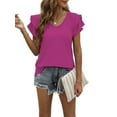 thumbnail image 1 of Womens Casual Tops Cute Ruffle Short Sleeves V Neck T-Shirts Solid Color Fashion Loose Tunic Top, 1 of 6