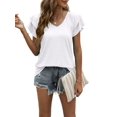 thumbnail image 1 of Womens Casual Tops Cute Ruffle Short Sleeves V Neck T-Shirts Solid Color Fashion Loose Tunic Top, 1 of 7