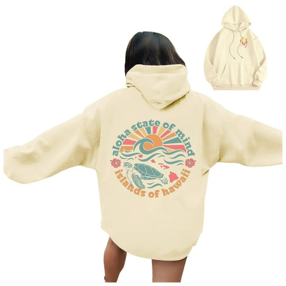 Womens Casual Tops Fall Winter Relaxed Fit Hooded Long Sleeve Mitten- Drop Shoulder Drawstring Floral Leisure Cotton Sweatshirts Hoodies(Beige,XL)