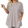 thumbnail image 1 of Womens Casual Tops Fashion Round Neck Waist Solid Color Pocket Womens Summer Tops,Brown,L, 1 of 3