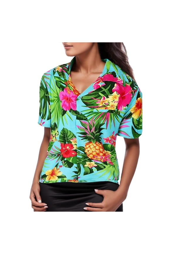 Womens Casual Tops Flowers Leaves Pineapple Funky Frontpocket Print Summer Tops,Green,S