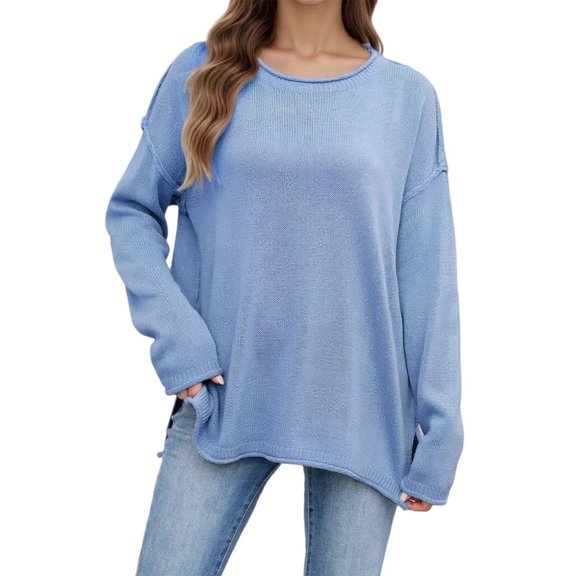 Womens Casual Tops Loose Fit Round Neck Long Sleeve Basic Comfort Stretchy Womens Athletic Tops,Blue,S