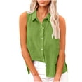 thumbnail image 1 of Womens Casual Tops Plus Size New Linen Shirts for Women Button down Shirts Sleeveless Cotton Collared V Neck Solid Casual Blouses with Pocket Green M, 1 of 7
