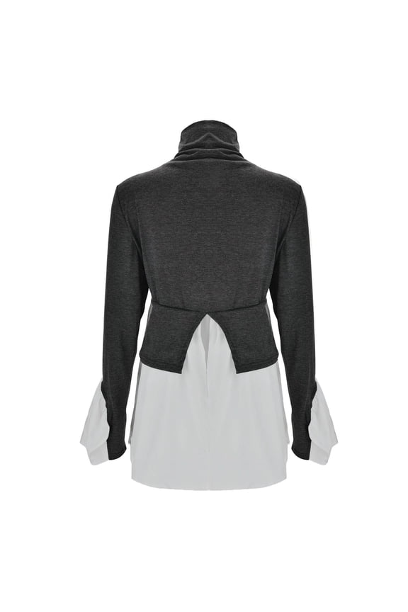 Womens Casual Tops Ruffle Stitching Half High Neck Long Sleeved Irregular Womens Blouse,Grey,S