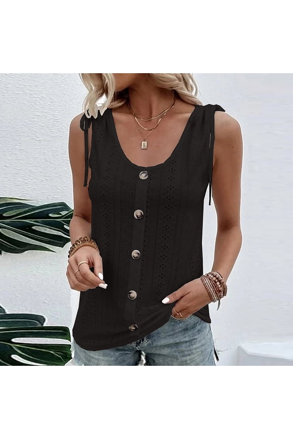 Womens Casual Tops Sawvnm Women's Plus Size Summer Fashion U-Neck Tank Top Solid Casual Caverns Sleeveless Tank Top Black S Great Gifts for Less