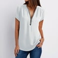 thumbnail image 1 of Womens Casual Tops Shirt Ladies V Neck Zipper Loose T-shirt Blouse Tee Top Lightweight T Shirts Women Summer Tops for Women Short Sleeve Solid Tee Shirts for Women Space Apparel Long Women T Shirt, 1 of 4