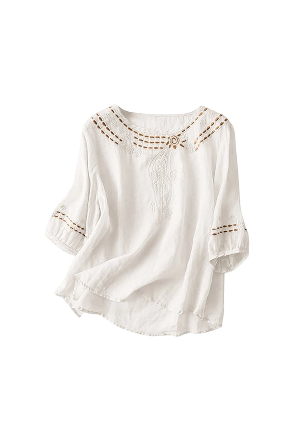 Womens Casual Tops Short Sleeve Comfort Round Neck Summer Tops,White,L