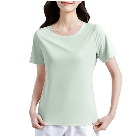 Womens Casual Tops Short Sleeve Shirts for Women Summer Casual Solid Color Round-Neck Blouse Trendy Loose Basic T-Shirt Outfits