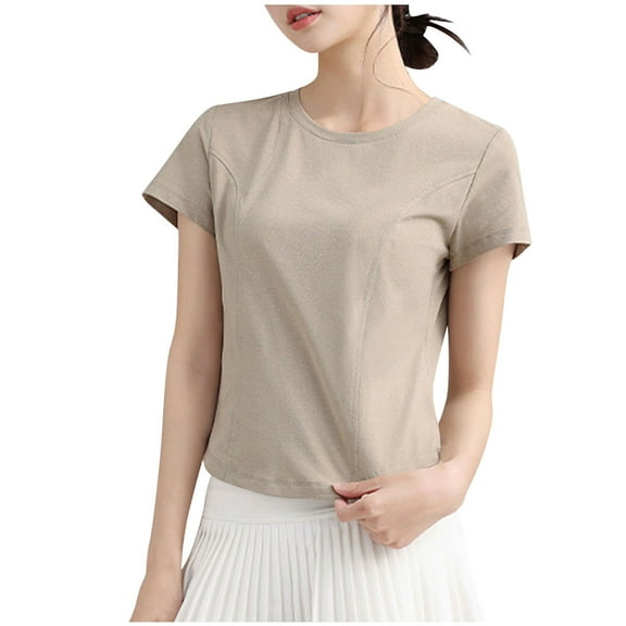 Womens Casual Tops Short Sleeve Shirts for Women Summer Casual Solid Color Round-Neck Blouse Trendy Loose Basic T-Shirt Outfits