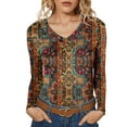 thumbnail image 1 of Womens Casual Tops Tops Dressy Casual Pleated Ruffle Long Sleeve Tunics Tops To Wear with Leggings V Neck Work Blouse, 1 of 5
