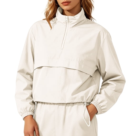Womens Casual Tops Windproof Running Sport Coat Stand Up Collar Petite Tops for Women,Beige,L