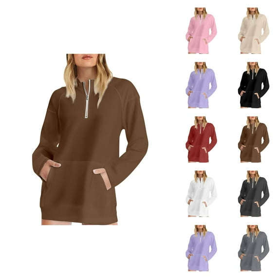 Womens Casual Tops Women's Solid Color Sweatshirt Women's Half Zip Pocket Hooded Sweatshirt Without