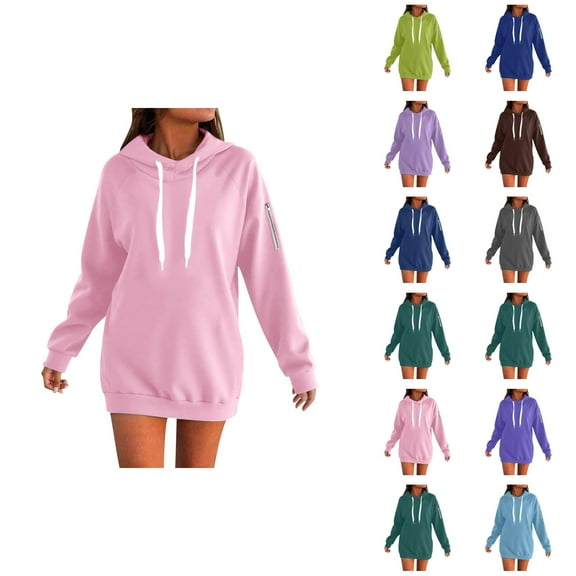 Womens Casual Tops Women's Solid Color Sweatshirt Women's Zip Up Hoodie Soft Long Sleeve Casual Pullover Warm Winter Sweatshirt With Pockets Comfortable Loungewear