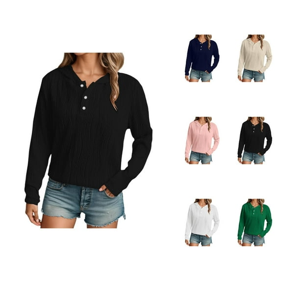 Womens Casual Tops Women's Solid Sweatshirt Women's Casual Hooded Sweatshirt With Pattern Drop Shoulder Long Sleeve Pullover Jacket For Everyday Comfort And Style