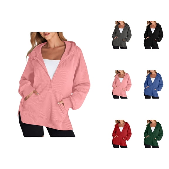Womens Casual Tops Women's Solid Sweatshirt Women's Casual Hoodies And Sweatshirts Long Sleeve Split Hem Pullover For Daily Wear