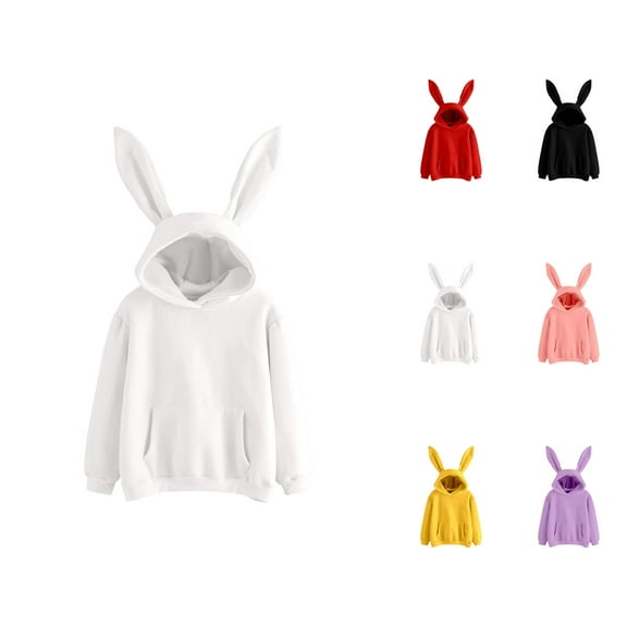 Womens Casual Tops Women's Solid Sweatshirt Women's Fashionable Long Sleeve Hooded Sweatshirt With Ear Details