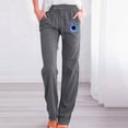 thumbnail image 1 of Womens Casual Trousers Fashion Floral Printing Elastic Drawstring Loose Pants Straight Wide Leg Pants Dark Gray M, 1 of 6