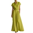 thumbnail image 1 of Womens Casual Two Piece Outfit Short Sleeve Collared Shirt High Waist Wide Leg Pants with Pockets Solid Color Loungewear Set Green XL(XL), 1 of 6