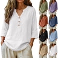 thumbnail image 1 of Womens Casual V Neck Blouse 3/4 Sleeves Summer Tops Loose Fit Linen Shirts Beach Vacation Clothes by Gbobgt Black L, 1 of 6
