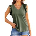 thumbnail image 1 of Womens Casual V Neck Blouse Tops Frilled Ruffles Solid Sleeveless Tanks, 1 of 5