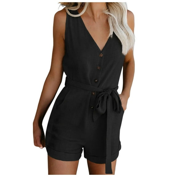 Womens Casual V Neck Bow Pocket Sleeveless Shorts Wide Shorts Jumpsuits Rompers Bod Suit Body Suit Wedding Guest Outfit for Women Corset Jumpsuits for Women Lace Back Jumpsuit Women Rompers Summer