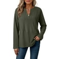 thumbnail image 1 of Womens Casual V Neck Sweatshirt Long Sleeve Lightweight Drop Shoulder Solid Pullover Tops, 1 of 6