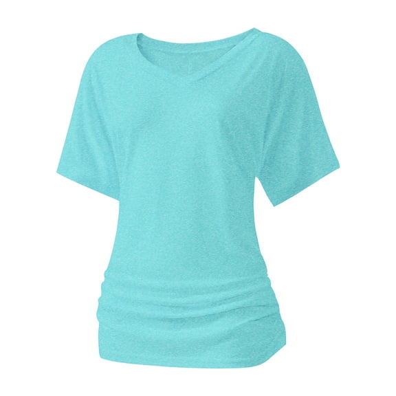 Womens Casual V Neck T Shirts Short Sleeve Loose Fit Summer Flowy Tops Tees